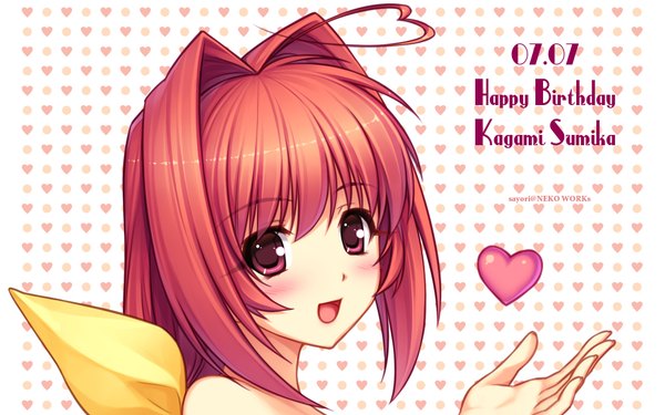 Anime picture 1920x1200 with muv-luv kagami sumika sayori blush highres short hair red eyes wide image ahoge red hair girl heart