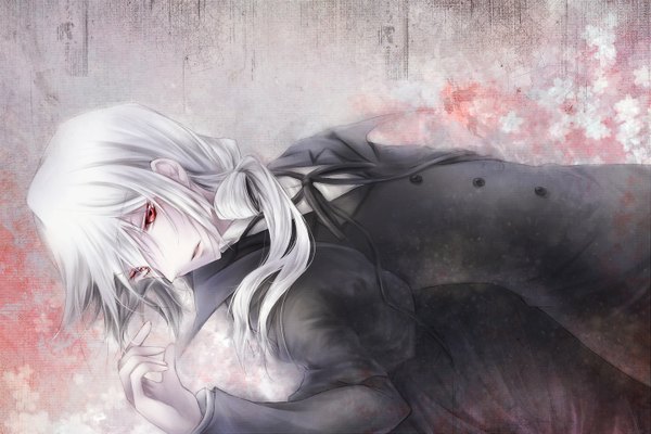 Anime picture 1500x1000 with pandora hearts xebec kevin regnard single long hair red eyes silver hair lying boy suit
