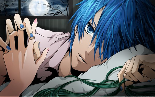 Anime picture 1920x1200 with vocaloid kaito (vocaloid) highres blue eyes wide image blue hair