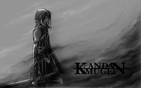 Anime picture 1920x1200 with d.gray-man kanda yuu highres wide image monochrome