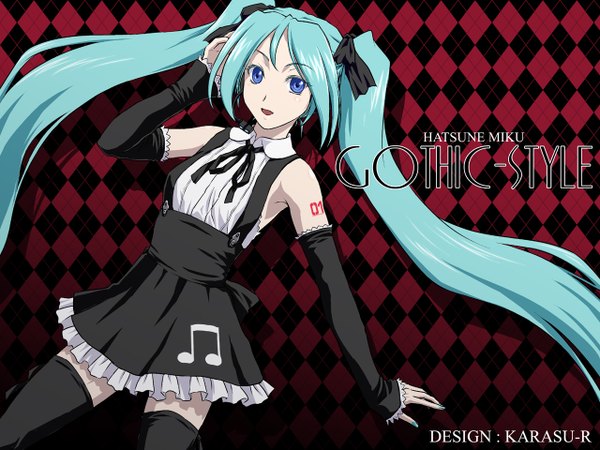 Anime picture 1280x960 with project diva vocaloid hatsune miku iga tomoteru twintails gothic girl