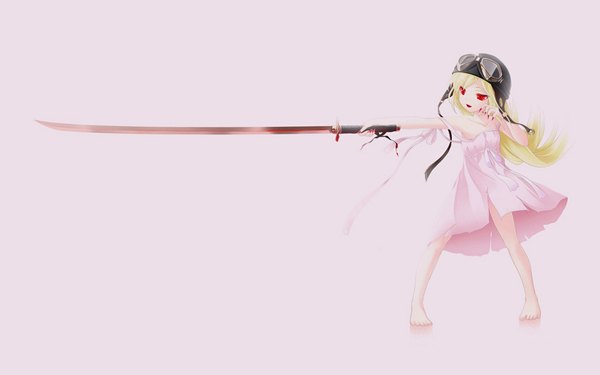 Anime picture 1920x1200 with bakemonogatari shaft (studio) monogatari (series) oshino shinobu hinasaki you highres blonde hair red eyes wide image loli sword