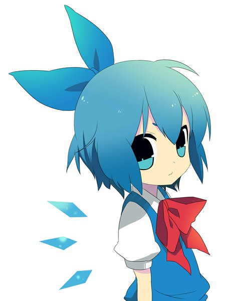 Anime picture 785x1034 with touhou cirno yuzuki gao single tall image looking at viewer short hair blue eyes simple background white background blue hair girl bow hair bow wings