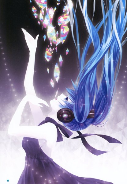 Anime picture 2067x2990 with vocaloid hatsune miku mirusa single long hair tall image highres open mouth blue eyes bare shoulders blue hair profile girl dress headphones