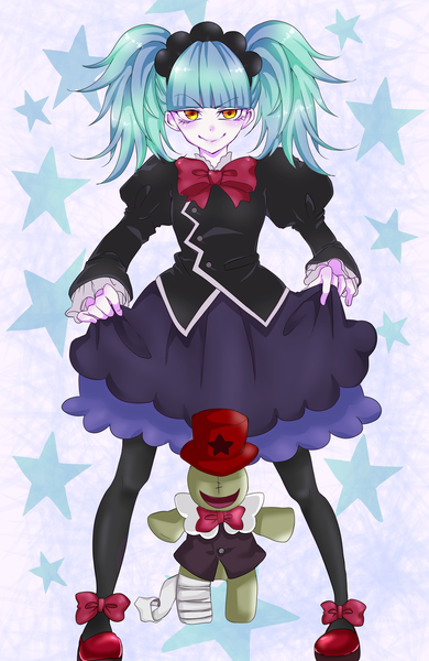 Anime picture 2099x3232 with precure kirakira precure a la mode toei animation biburi (precure) kannadzuki (pixiv16817344) single tall image looking at viewer fringe highres short hair smile standing twintails yellow eyes blunt bangs aqua hair puffy sleeves short twintails lolita fashion