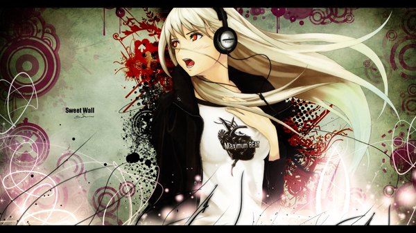 Anime picture 1920x1080 with konoe ototsugu long hair highres open mouth blonde hair red eyes wide image girl headphones