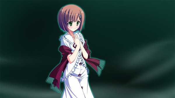 Anime picture 1280x720 with fortissimo//akkord:bsusvier (game) ooba kagerou short hair brown hair wide image green eyes game cg girl
