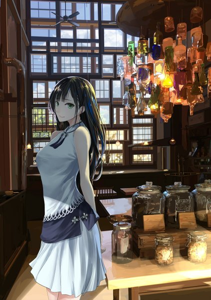 Anime picture 1055x1495 with original mikipuruun no naegi single long hair tall image looking at viewer blue eyes black hair girl dress