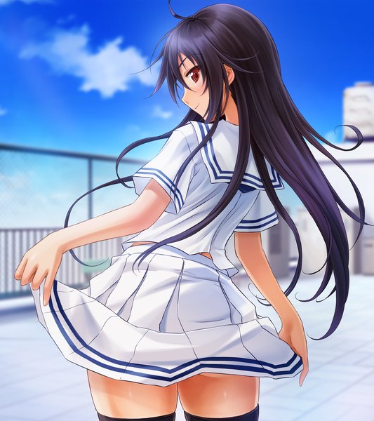 Anime picture 1280x1440 with oshirikko venus hisamekawa shizuku long hair tall image black hair smile red eyes game cg girl skirt miniskirt serafuku