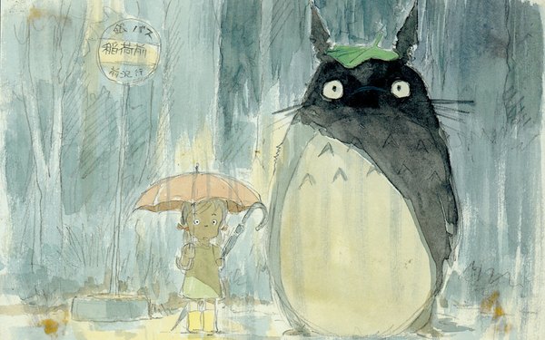 Anime picture 1920x1200 with tonari no totoro studio ghibli totoro kusakabe mei highres wide image umbrella