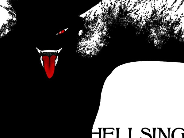 Anime picture 1024x768 with hellsing alucard (hellsing) red eyes silhouette tongue