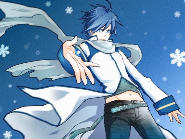 Anime picture 1600x1200 with vocaloid kaito (vocaloid) blue background tagme