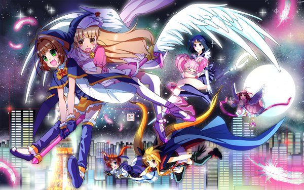 Anime picture 2560x1600 with bishoujo senshi sailor moon mahou shoujo lyrical nanoha card captor sakura shugo chara! nurse angel ririka sos toei animation clamp kinomoto sakura fate testarossa takamachi nanoha chibiusa tomoe hotaru sailor saturn sailor chibi moon hinamori amu seraphic charm (shugo chara) nurse angel eudetenis long hair highres