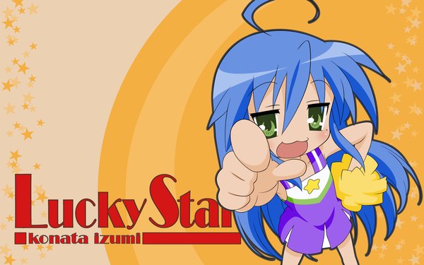 Anime picture 1920x1200 with lucky star kyoto animation izumi konata single long hair highres wide image green eyes blue hair ahoge cheerleader girl