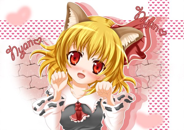 Anime picture 1920x1359 with touhou rumia riche (artist) single blush highres short hair open mouth blonde hair red eyes animal ears cat ears girl