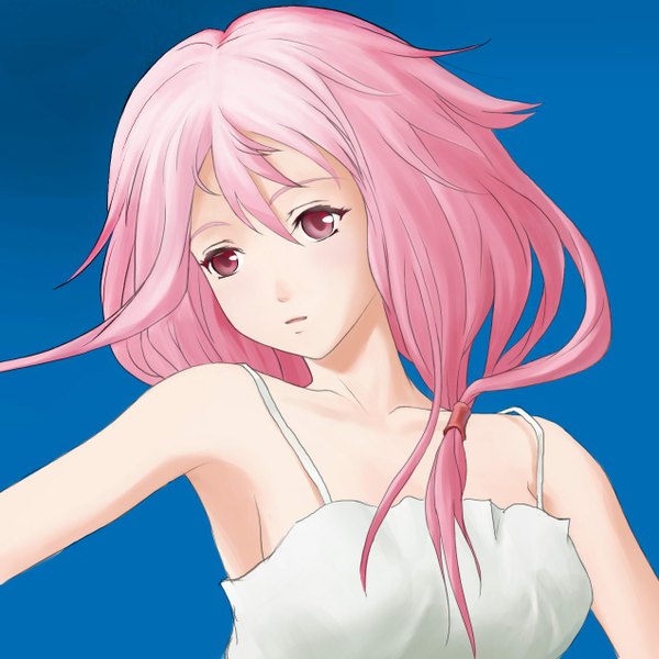 Anime picture 1272x1272 with guilty crown production i.g yuzuriha inori single long hair looking away pink hair pink eyes blue background girl sundress