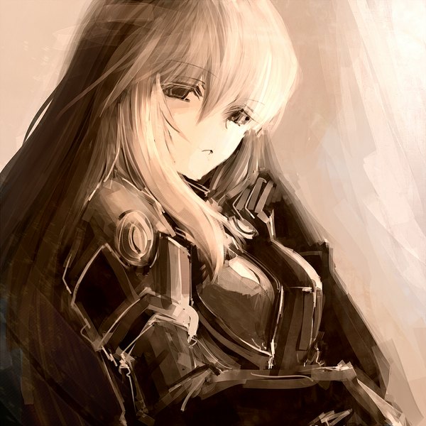 Anime picture 1000x1000 with xenogears elhaym van houten mark (abenyugu) single long hair looking at viewer open mouth simple background blonde hair black eyes girl armor