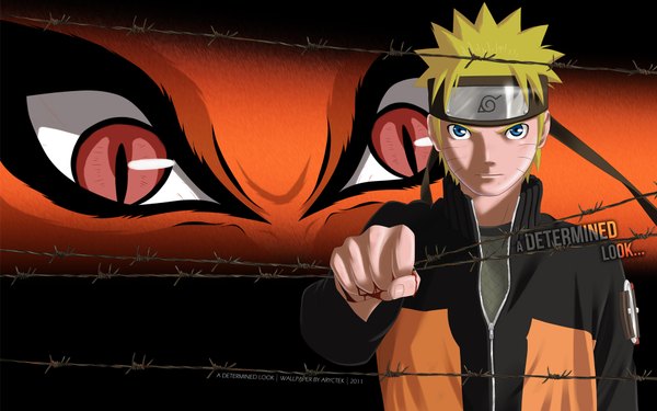 Anime picture 1920x1200 with naruto studio pierrot naruto (series) uzumaki naruto kurama (kyuubi) single looking at viewer highres short hair blue eyes blonde hair red eyes wide image facial mark whisker markings jinchuriki demon bijuu boy animal