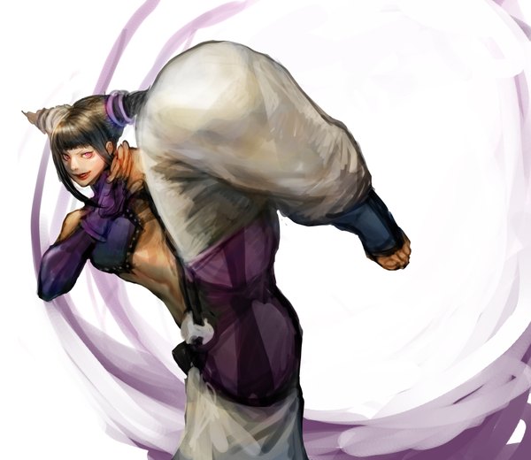 Anime picture 3408x2958 with street fighter capcom han juri gd choco single highres short hair breasts black hair absurdres pink eyes lips midriff fighting stance girl gloves navel fingerless gloves