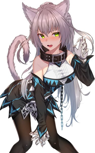 Anime picture 2500x4000 with fate (series) fate/grand order atalanta (fate) atalanta (alter) (fate) jun (aousa0328) single long hair tall image looking at viewer blush fringe highres breasts simple background hair between eyes white background bare shoulders green eyes animal ears bent knee (knees)