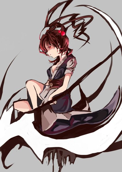 Anime picture 1200x1696 with touhou onozuka komachi makai no juumin single tall image red eyes twintails girl scythe