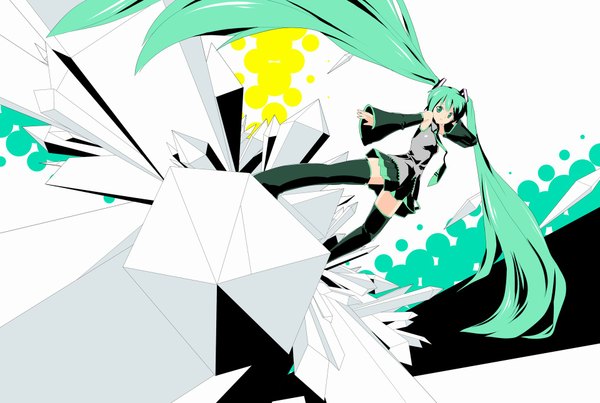 Anime picture 1920x1290 with vocaloid hatsune miku long hair highres twintails green eyes very long hair green hair girl thighhighs skirt detached sleeves miniskirt crystal