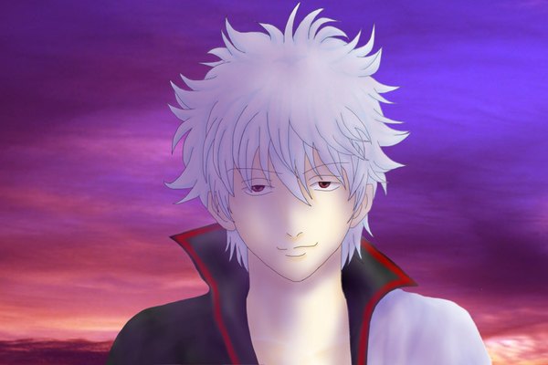 Anime picture 1920x1280 with gintama sunrise (studio) sakata gintoki single looking at viewer highres short hair smile red eyes silver hair cloud (clouds) face boy