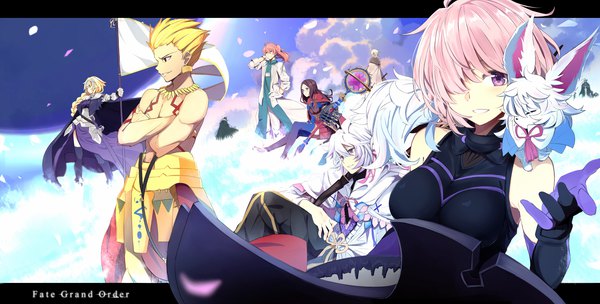 Anime picture 3606x1833 with fate (series) fate/grand order fate/stay night fate/apocrypha fate/zero fate/prototype jeanne d'arc (fate) (all) mash kyrielight jeanne d'arc (fate) gilgamesh (fate) fou (fate) merlin (fate) leonardo da vinci (fate) gilgamesh (caster) (fate) edmond dantes (fate/grand order) assassin (fate/zero) bedivere (fate) romani akiman king hassan (fate) kazenoko