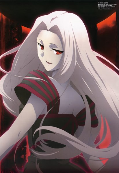 Anime picture 4080x5936 with fate (series) fate/zero type-moon megami magazine irisviel von einzbern single long hair tall image highres red eyes absurdres white hair looking back official art girl dress