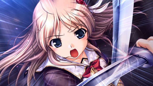 Anime picture 1280x720 with aiyoku no eustia fione silvaria long hair open mouth blue eyes brown hair wide image game cg girl