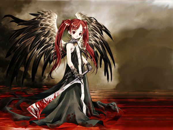 Anime picture 1280x960 with sumi keiichi sword wings blood tagme