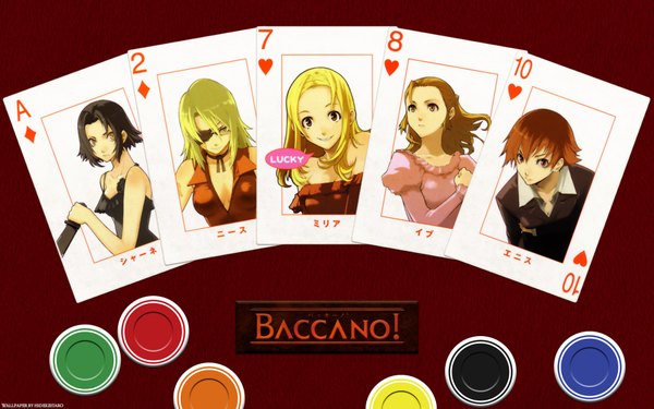 Anime picture 1920x1200 with baccano! chane laforet miria harvent nice holystone ennis eve genoard highres wide image card (cards)