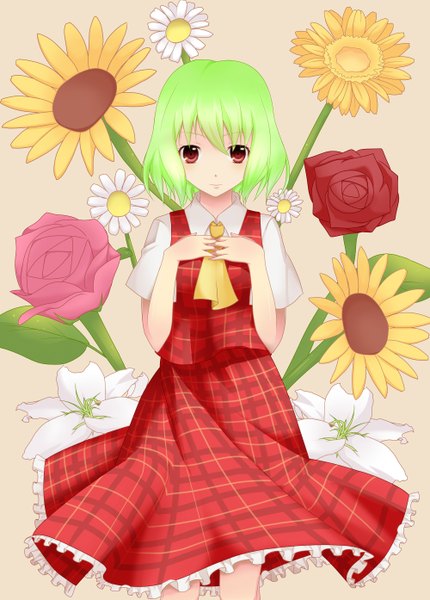 Anime picture 2000x2788 with touhou kazami yuuka taro (yuzuz00) single tall image highres short hair red eyes green hair girl dress skirt flower (flowers) skirt set