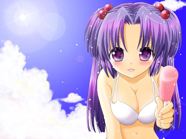 Anime picture 2307x1736 with clannad key (studio) ichinose kotomi highres light erotic two side up swimsuit