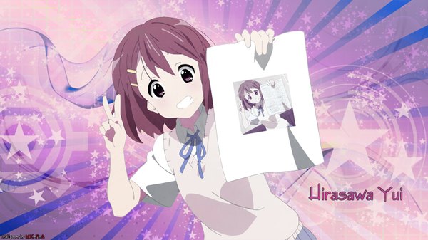 Anime picture 1600x900 with k-on! kyoto animation hirasawa yui brown hair wide image brown eyes girl serafuku