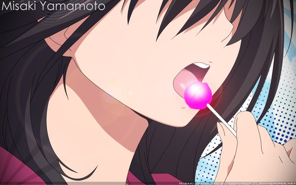 Anime picture 1920x1200 with hatsukoi limited j.c. staff yamamoto misaki highres wide image signed watermark close-up vector lollipop