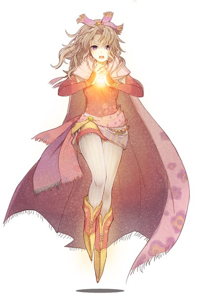 Anime picture 1500x2167 with final fantasy final fantasy vi square enix tina branford long hair tall image open mouth simple background blonde hair white background purple eyes legs magic girl boots cloak fire
