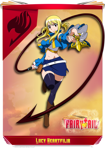 Anime picture 2500x3500 with fairy tail lucy heartfilia shinoharaa (artist) single long hair tall image highres blonde hair smile brown eyes sky cloud (clouds) ponytail inscription midriff tattoo coloring side ponytail girl thighhighs
