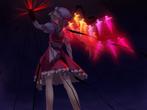 Anime picture 1600x1200 with touhou flandre scarlet jerry highres red eyes dark background girl skirt hat skirt set