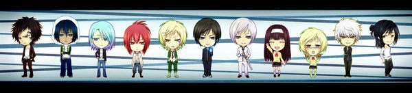 Anime picture 2200x500 with code: breaker kinema citrus ogami rei fujiwara toki tenpouin yuuki yukihina (breaker) hachiouji rui heike masomi sakura sakurakouji kouji (breaker) hitomi (breaker) fujiwara nenene the one being sought long hair blush highres short hair open mouth blue eyes black hair