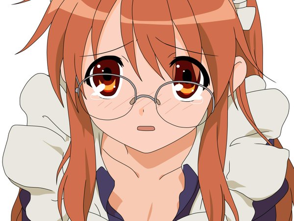 Anime picture 1600x1200 with suzumiya haruhi no yuutsu kyoto animation asahina mikuru maid tears close-up vector girl glasses