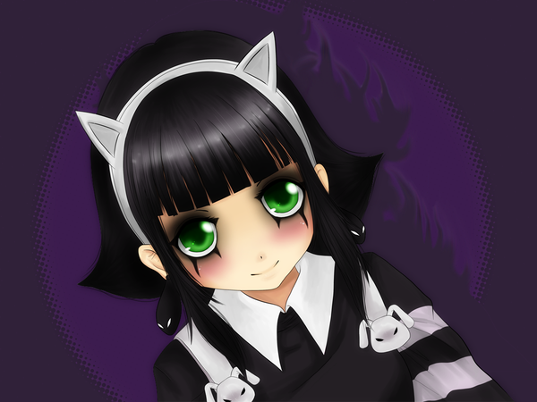 Anime picture 1200x900 with league of legends annie (league of legends) yanniplum single looking at viewer blush short hair black hair green eyes goth-loli girl