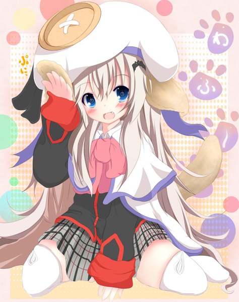 Anime picture 3400x4296 with little busters! key (studio) noumi kudryavka sukage long hair tall image blush highres open mouth blue eyes absurdres white hair teeth loli fang (fangs) girl thighhighs skirt uniform school uniform