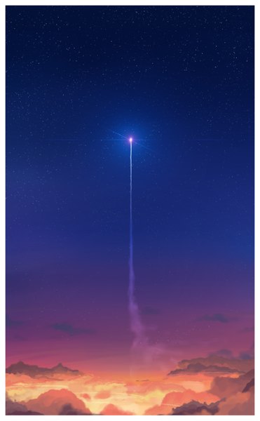 Anime picture 1700x2750 with original s0ggywaffls tall image cloud (clouds) night night sky light smoke mountain no people spacecraft rocket ship