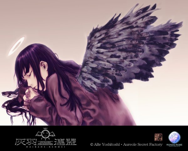 Anime picture 1280x1024 with haibane renmei reki (haibane) abe yoshitoshi black hair eyes closed third-party edit girl wings