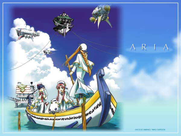 Anime picture 1024x768 with aria mizunashi akari aika s granzchesta alicia florence aria pokoteng amano kozue sky