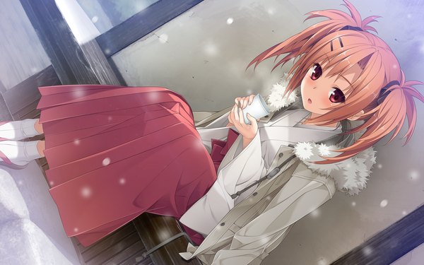 Anime picture 1920x1200 with imouto no katachi sumeragi ayaka hashimoto takashi single long hair looking at viewer blush highres open mouth red eyes twintails traditional clothes japanese clothes orange hair miko girl jacket