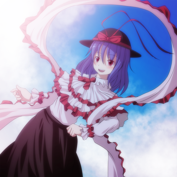 Anime picture 1500x1500 with touhou nagae iku s-syogo single long hair red eyes blue hair girl bow hat