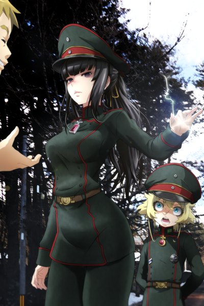 Anime picture 1600x2400 with overlord (maruyama) youjo senki madhouse tanya degurechaff narberal gamma vooren glanz genya (genya67) long hair tall image fringe short hair breasts open mouth blue eyes black hair blonde hair smile hair between eyes large breasts multiple girls