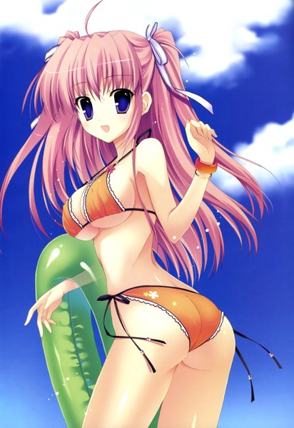 Anime picture 2319x3378 with mitha single long hair tall image highres light erotic purple eyes pink hair sky girl swimsuit bikini